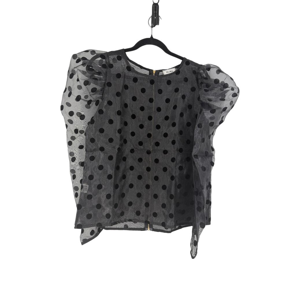 Wo Wo Womens Organza Puff Sleeve Top Size S Velour Polka Dot Black Fairy Goth